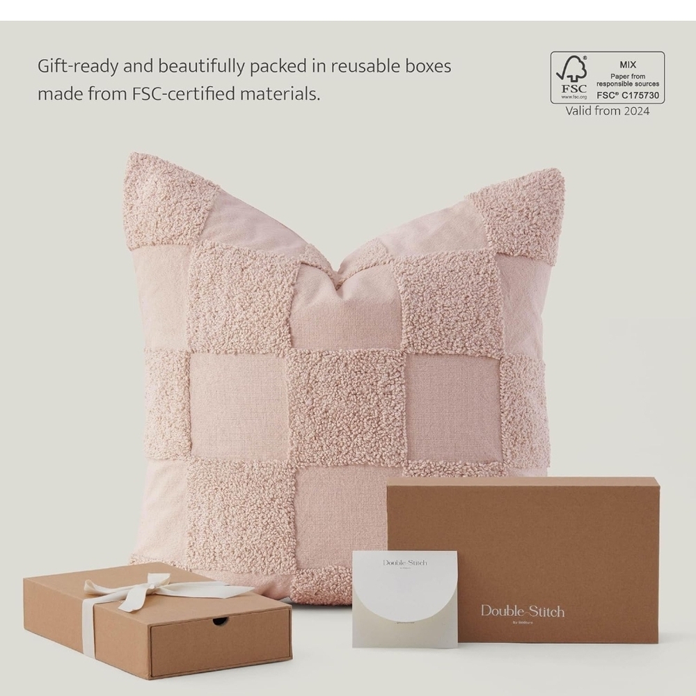 Double Stitch Pink Textured Pillow